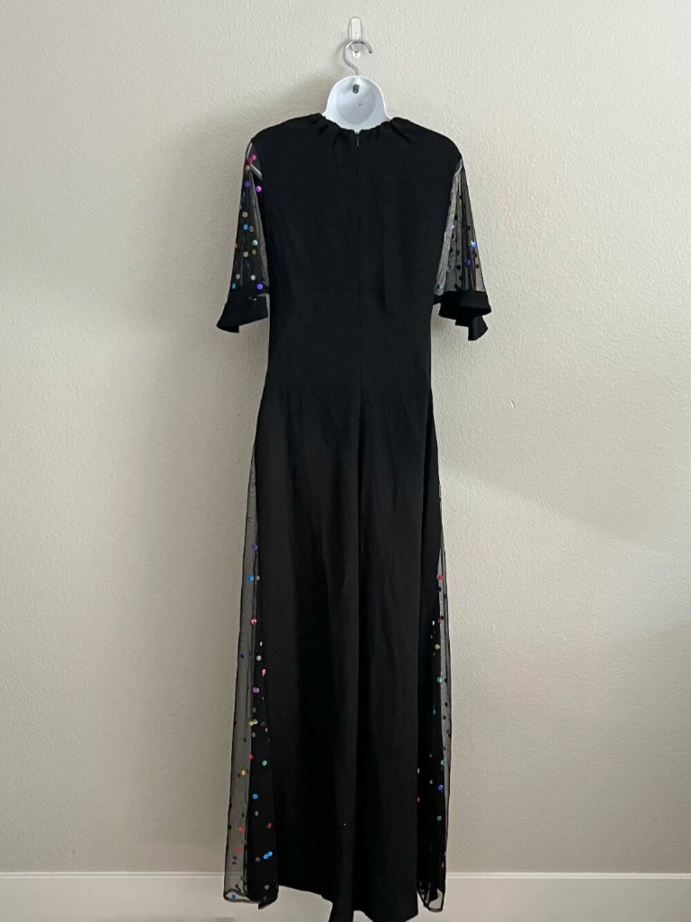 Staud Anabelles Sequin Neck-Tie Jumpsuit Rainbow Confetti Dot Sheer Wide Leg 2 - Picture 2 of 8
